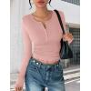 Ekouaer Women’s Long Sleeve Henley Shirts Button Ribbed Knit Tops Basic Layering Slim Fit Soft Thermal Underwear Tops(Pink)