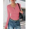 Ekouaer Women’s Long Sleeve Henley Shirts Button Ribbed Knit Tops Basic Layering Slim Fit Soft Thermal Underwear Tops(Rose Pink)