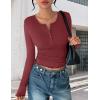 Ekouaer Women’s Long Sleeve Henley Shirts Button Ribbed Knit Tops Basic Layering Slim Fit Soft Thermal Underwear Tops(Wine Red)