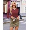 Ekouaer Women’s Long Sleeve Henley Shirts Button Ribbed Knit Tops Basic Layering Slim Fit Soft Thermal Underwear Tops(Wine Red)