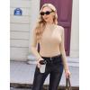 Ekouaer Women’s Long Sleeve Mock Turtleneck Tops Ribbed Shirts Fleece Soft Thermal Undershirts Tee(Beige)