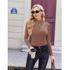 Ekouaer Women’s Long Sleeve Mock Turtleneck Tops Ribbed Shirts Fleece Soft Thermal Undershirts Tee(Brown)