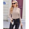 Ekouaer Women’s Long Sleeve Mock Turtleneck Tops Ribbed Shirts Fleece Soft Thermal Undershirts Tee(Khaki-1)