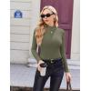 Ekouaer Women’s Long Sleeve Mock Turtleneck Tops Ribbed Shirts Fleece Soft Thermal Undershirts Tee(Olive)