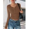 Ekouaer Women’s Long Sleeve Shirts 3 Packs Henley Button Down Tops Ribbed Slim Fit Base Layer Soft Thermal Tee(Black / Dark Gray / Brown (3pcs))