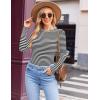 Ekouaer Womens Long Sleeve Shirts Crew Neck Stretchy Fitted Ribbed Tops Basic Base Layer Soft Thermal Undershirts Tee(Black White Stripe)