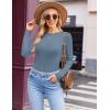 Ekouaer Womens Long Sleeve Shirts Crew Neck Stretchy Fitted Ribbed Tops Basic Base Layer Soft Thermal Undershirts Tee(Grey Blue)