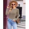 Ekouaer Womens Long Sleeve Shirts Crew Neck Stretchy Fitted Ribbed Tops Basic Base Layer Soft Thermal Undershirts Tee(Khaki)