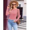 Ekouaer Womens Long Sleeve Shirts Crew Neck Stretchy Fitted Ribbed Tops Basic Base Layer Soft Thermal Undershirts Tee(Rose Pink)