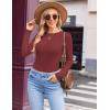 Ekouaer Womens Long Sleeve Shirts Crew Neck Stretchy Fitted Ribbed Tops Basic Base Layer Soft Thermal Undershirts Tee(Wine Red)