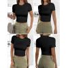Ekouaer Womens Short Sleeve Shirts 3 Pack Crew Neck Tops Slim Fit Basic Tees Trendy Clothes Base Layer(3pcs Black/ Dark Gray/ Navy Blue)