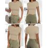 Ekouaer Womens Short Sleeve Shirts 3 Pack Crew Neck Tops Slim Fit Basic Tees Trendy Clothes Base Layer(3pcs Black/ Khaki/ Chestnut Brown)
