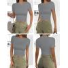 Ekouaer Womens Short Sleeve Shirts 3 Pack Crew Neck Tops Slim Fit Basic Tees Trendy Clothes Base Layer(3pcs Black/ Sage Green/ Light Gray)