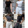 Ekouaer Womens Short Sleeve Shirts 3 Pack Crew Neck Tops Slim Fit Basic Tees Trendy Clothes Base Layer(3pcs Black/ White/ Dark Grey)