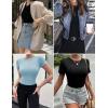 Ekouaer Womens Short Sleeve Shirts 3 Pack Crew Neck Tops Slim Fit Basic Tees Trendy Clothes Base Layer(3pcs Black/ White/ Light Blue)