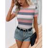 Ekouaer Womens Short Sleeve Shirts 3 Pack Crew Neck Tops Slim Fit Basic Tees Trendy Clothes Base Layer(3pcs Black/ White/ Striped Pink Blue)