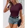 Ekouaer Womens Short Sleeve Shirts 3 Pack Crew Neck Tops Slim Fit Basic Tees Trendy Clothes Base Layer(3pcs Black/ Wine Red/ Light Green)