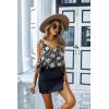 Ekouaer Womens Silk Satin Tank Tops V Neck Casual Cami Sleeveless Camisole Blouses Summer Basic Tank Shirt(Black/White Flower)