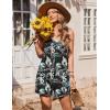 Ekouaer Womens Summer Casual Sleeveless Rompers 2026 Floral Loose Shorts Overalls Adjustable Boho Jumpsuits with Pockets(Black Leaves Print)