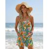 Ekouaer Womens Summer Casual Sleeveless Rompers 2026 Floral Loose Shorts Overalls Adjustable Boho Jumpsuits with Pockets(Green Leaves Floral)