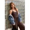 Ekouaer Womens Summer Jumpsuits Dressy Sleeveless Wide Leg Long Pants Rompers Casual One Piece Outfits with Pockets(Brown)