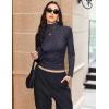 Ekouaer Women’s Turtleneck Long Sleeve Shirts Thermal Underwear Tops Basic Slim Fit Fall Fashion Lightweight Top(Camel Navy Dots)