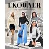 Ekouaer Women’s Turtleneck Long Sleeve Shirts Thermal Underwear Tops Basic Slim Fit Fall Fashion Lightweight Top(Khaki)