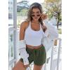 Ekouaer Womens Waffle Knit Pajama Shorts Soft Drawstring Lounge bottoms Casual Workout Shorts with Pockets(Green)