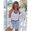 Ekouaer Womens Waffle Knit Pajama Shorts Soft Drawstring Lounge bottoms Casual Workout Shorts with Pockets(Light Blue)