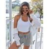 Ekouaer Womens Waffle Knit Pajama Shorts Soft Drawstring Lounge bottoms Casual Workout Shorts with Pockets(Light Grey)