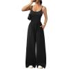 Ekouaer Jumpsuits for Women Sleeveless Spaghetti Strap Womens Jumpsuit One Piece Wide Leg Summer Romper With Pockets 2026(Black)