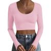 Ekouaer Long Sleeve Crop Tops for Women Scroop Neck Lightweight Basic Base Layer Thermal Undershirts Shirts(A Light Pink)