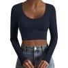 Ekouaer Long Sleeve Crop Tops for Women Scroop Neck Lightweight Basic Base Layer Thermal Undershirts Shirts(A Navy Blue)