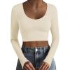Ekouaer Long Sleeve Crop Tops for Women Scroop Neck Lightweight Basic Base Layer Thermal Undershirts Shirts(A Off-white)
