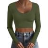 Ekouaer Long Sleeve Crop Tops for Women Scroop Neck Lightweight Basic Base Layer Thermal Undershirts Shirts(Olive Green)