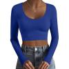 Ekouaer Long Sleeve Crop Tops for Women Scroop Neck Lightweight Basic Base Layer Thermal Undershirts Shirts(Royal Blue)