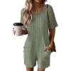 Ekouaer Rompers for Women Casual Ribbed Short Sleeve T-Shirt Tee Romper Summer Outfits with Pockets 2026(Armygreen)