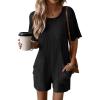 Ekouaer Rompers for Women Casual Ribbed Short Sleeve T-Shirt Tee Romper Summer Outfits with Pockets 2026(Black)