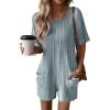 Ekouaer Rompers for Women Casual Ribbed Short Sleeve T-Shirt Tee Romper Summer Outfits with Pockets 2026(Blue)