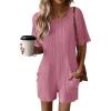 Ekouaer Rompers for Women Casual Ribbed Short Sleeve T-Shirt Tee Romper Summer Outfits with Pockets 2026(Hot Pink)