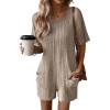 Ekouaer Rompers for Women Casual Ribbed Short Sleeve T-Shirt Tee Romper Summer Outfits with Pockets 2026(Khaki2)