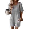 Ekouaer Rompers for Women Casual Ribbed Short Sleeve T-Shirt Tee Romper Summer Outfits with Pockets 2026(Light Gery)