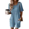 Ekouaer Rompers for Women Casual Ribbed Short Sleeve T-Shirt Tee Romper Summer Outfits with Pockets 2026(Navy Blue)