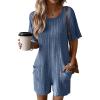 Ekouaer Rompers for Women Casual Ribbed Short Sleeve T-Shirt Tee Romper Summer Outfits with Pockets 2026(Snorkel Blue)