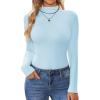 Ekouaer Turtleneck Shirt Women Long Sleeve Mock Neck Slim Fit Tops Thermal Base Layer Soft Lightweight Stretch Undershirts(Light Blue)