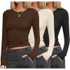 Ekouaer Womens 3 Pack Long Sleeve Shirts Fitted Tops Base Layering Tight Thermal Undershirts XS-XXL(Black/Beige/Brown)