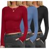 Ekouaer Womens 3 Pack Long Sleeve Shirts Fitted Tops Base Layering Tight Thermal Undershirts XS-XXL(Black/Blue/Wine Red)