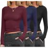 Ekouaer Womens 3 Pack Long Sleeve Shirts Fitted Tops Base Layering Tight Thermal Undershirts XS-XXL(Black/Navy/Dark Red)