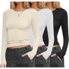 Ekouaer Womens 3 Pack Long Sleeve Shirts Fitted Tops Base Layering Tight Thermal Undershirts XS-XXL(Black/White/Beige)