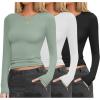 Ekouaer Womens 3 Pack Long Sleeve Shirts Fitted Tops Base Layering Tight Thermal Undershirts XS-XXL(Black/White/Green)